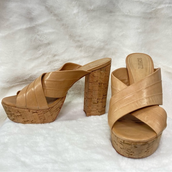 Schutz Womens Leather Criss-Cross Espadrille Platform Sandals Beige Size 8.5B - Picture 1 of 8